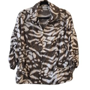 Zenergy by Chico Windbreaker Jacket Size 1 Animal Print Athleisure Preppy Mature